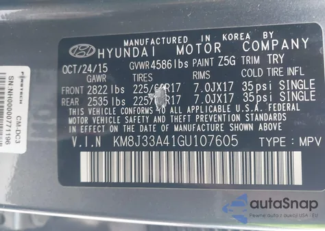 2016 Hyundai Tucson Se из США, поврежденный, VIN KM8J33A41GU107605